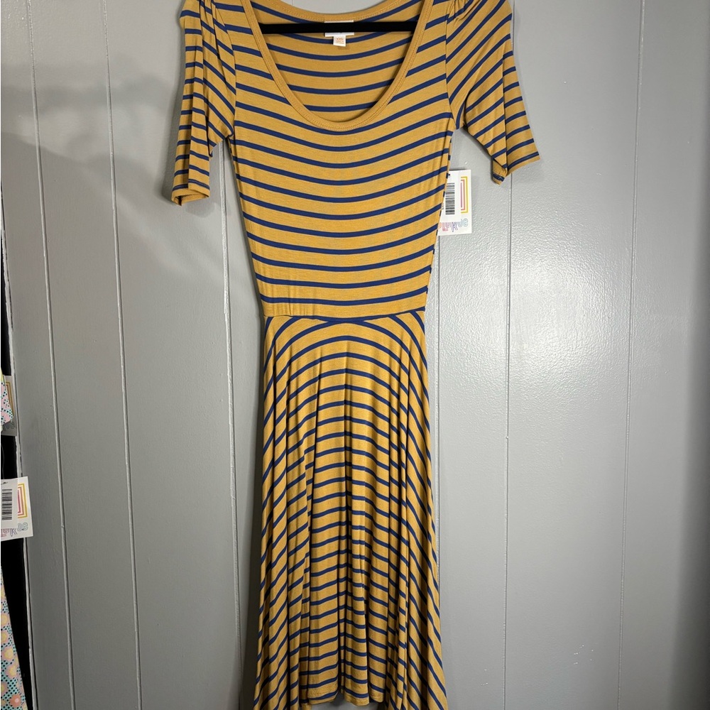 XXS Striped‎ Yellow/Mustard and Blue Women's Dress